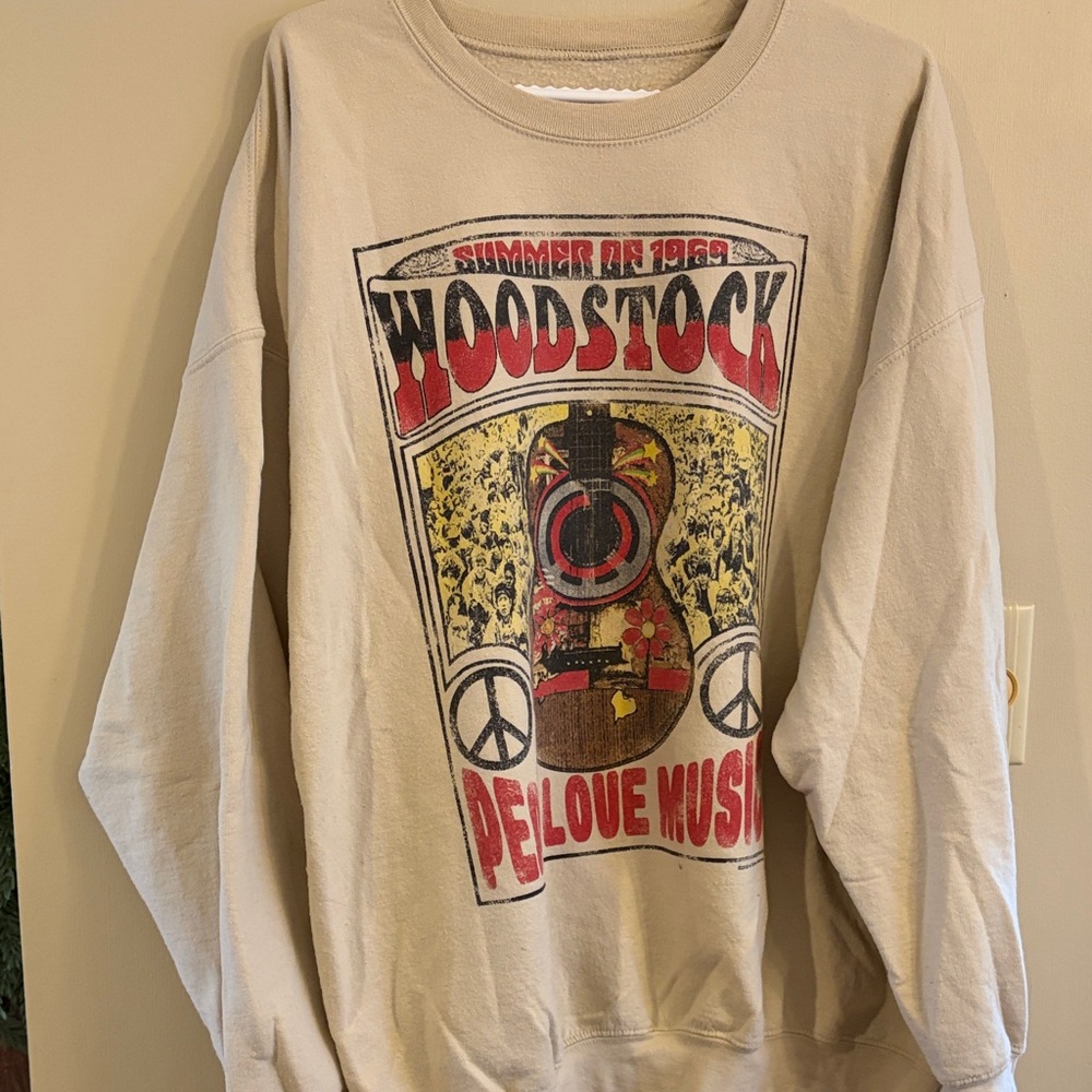 Woodstock Graphic Tan Crewneck Sweater